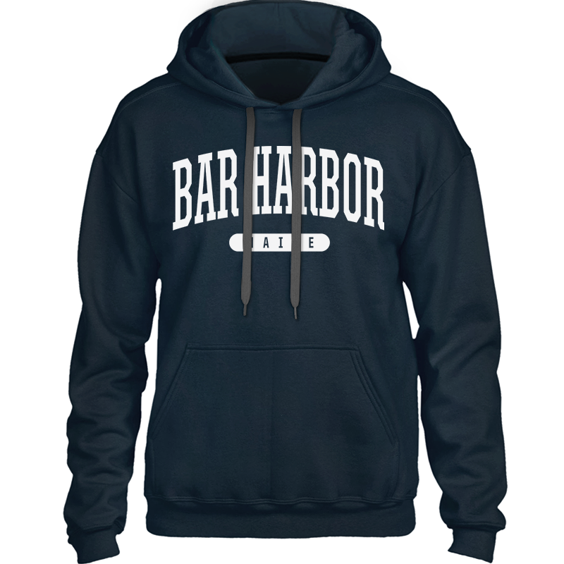 Bar Harbor Maine Sweatshirt - College University Style Arch Letters - Heavy & Warm Hooded Sweatshirt (Unisex Hoodie) - 207 Threads