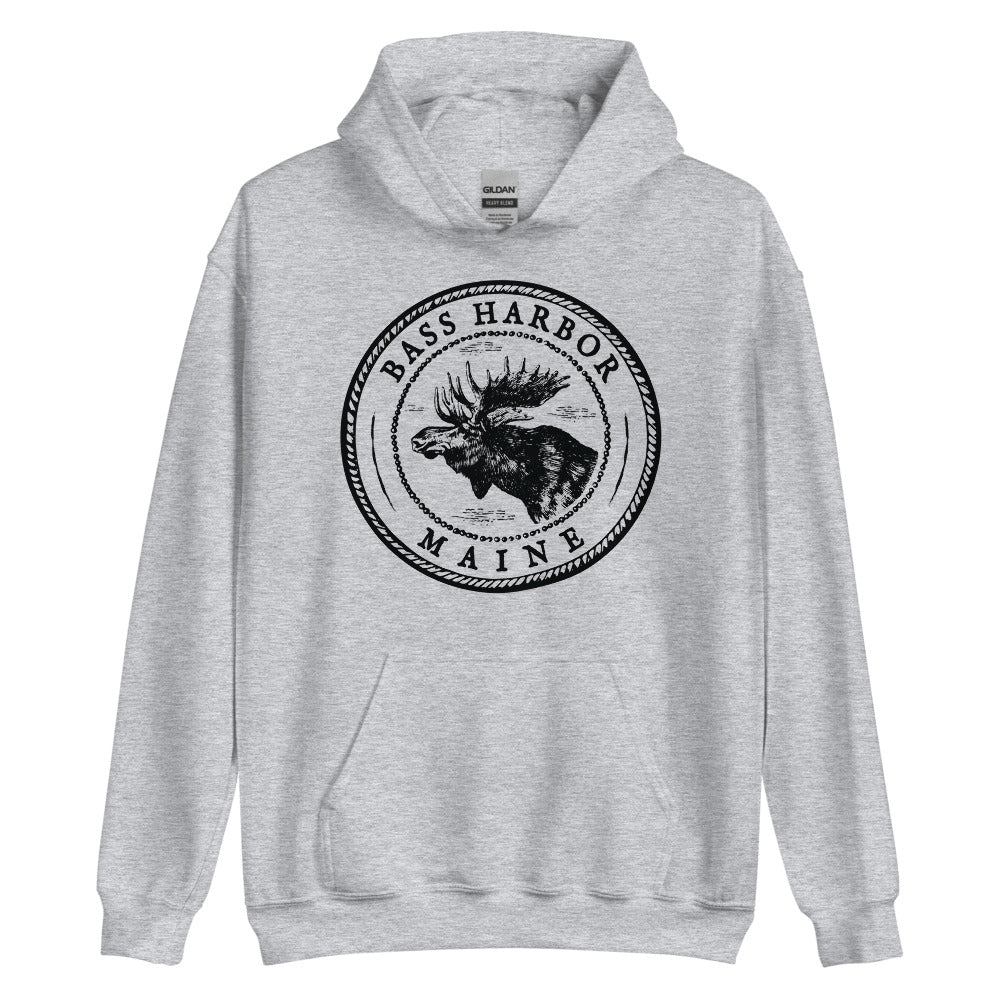 Bass Harbor Moose Sweatshirt | Vintage Maine Moose Art Hoodie