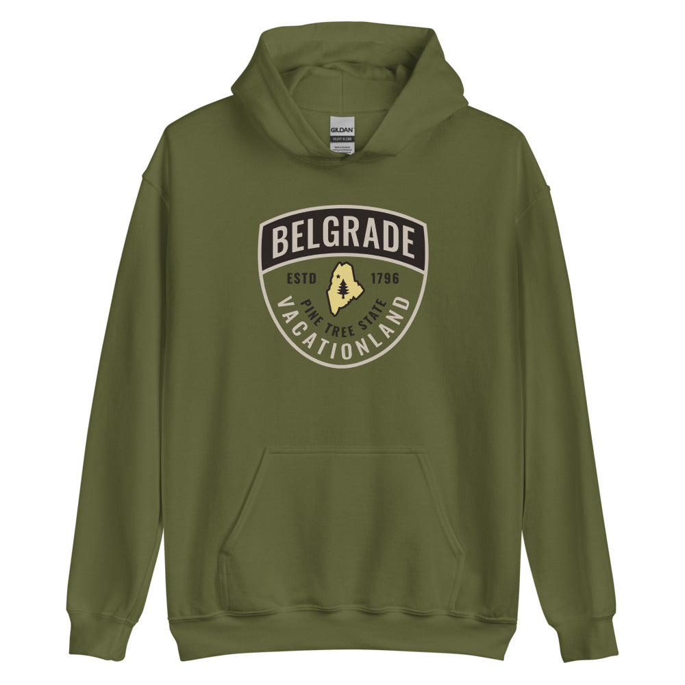 Belgrade Lakes Maine Guide Badge, Warden-Style Hooded Sweatshirt (Hoodie)