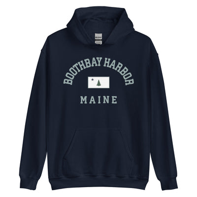 Boothbay Harbor Sweatshirt - Vintage Boothbay Harbor Maine 1901 Flag Hooded Sweatshirt