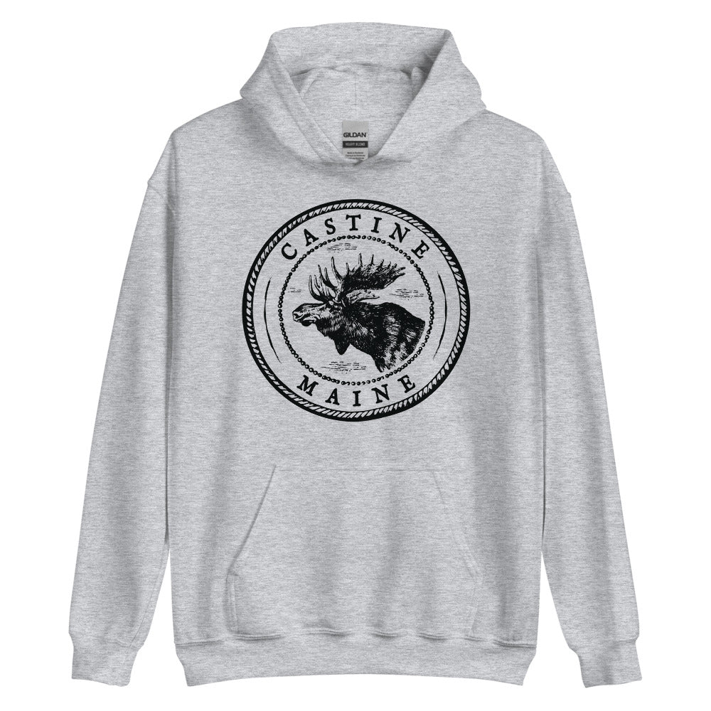 Castine Moose Sweatshirt | Vintage Maine Moose Art Hoodie