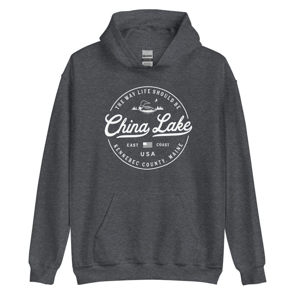 China Lake Sweatshirt - Maine Travel Vacation Logo Souvenir Hoodie