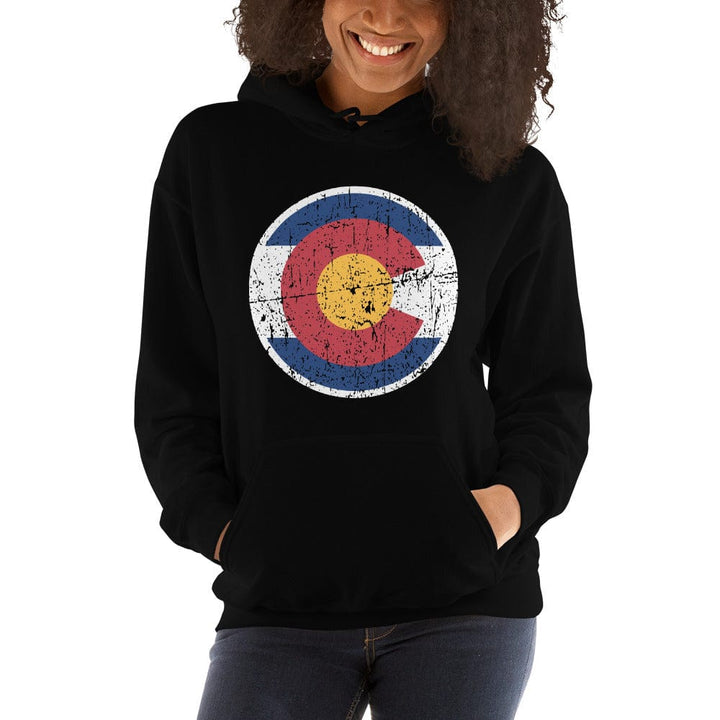 Colorado Hoodie, Distressed Retro CO Badge Flag Logo Sweatshirt