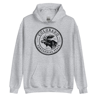 Colorado Moose Hoodie - Vintage Stamp Badge Seal Design Hooded Sweatshirt