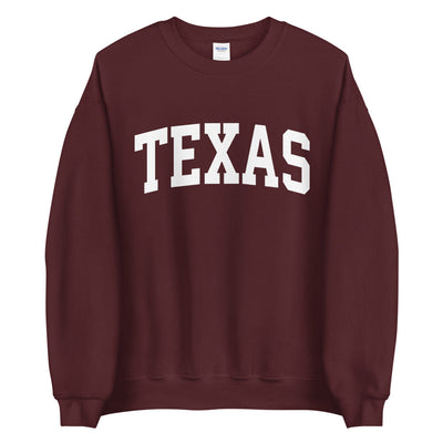 Maroon Comfy Cozy Texas Sweatshirt, Simple & Basic College University Style Crew Neck Sweater