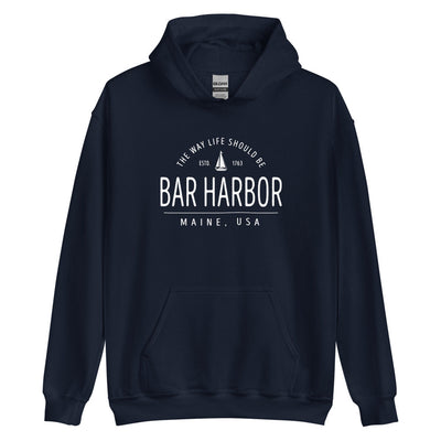 Cute Bar Harbor Maine Sweatshirt - Region Icon Hoodie (Moose, Sailboat, or Pine Tree)
