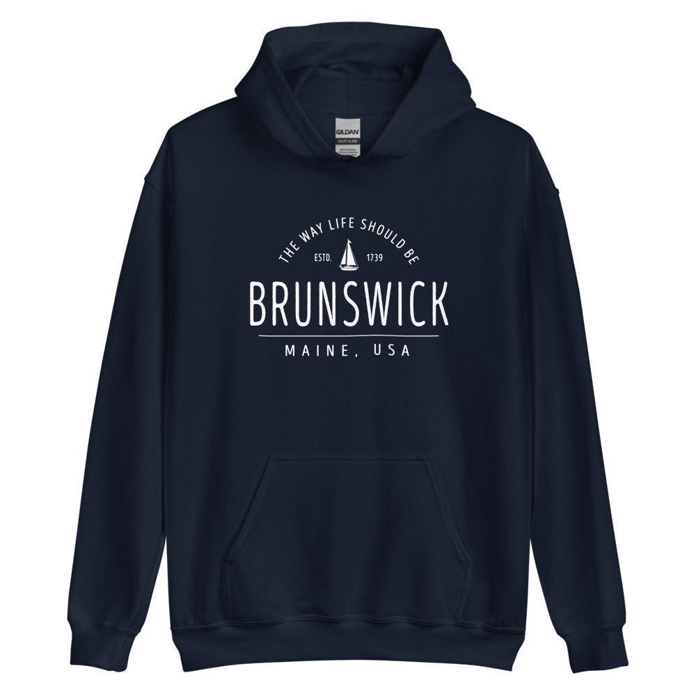 Cute Brunswick Maine Sweatshirt - Region Icon Hoodie (Moose, Sailboat, or Pine Tree)