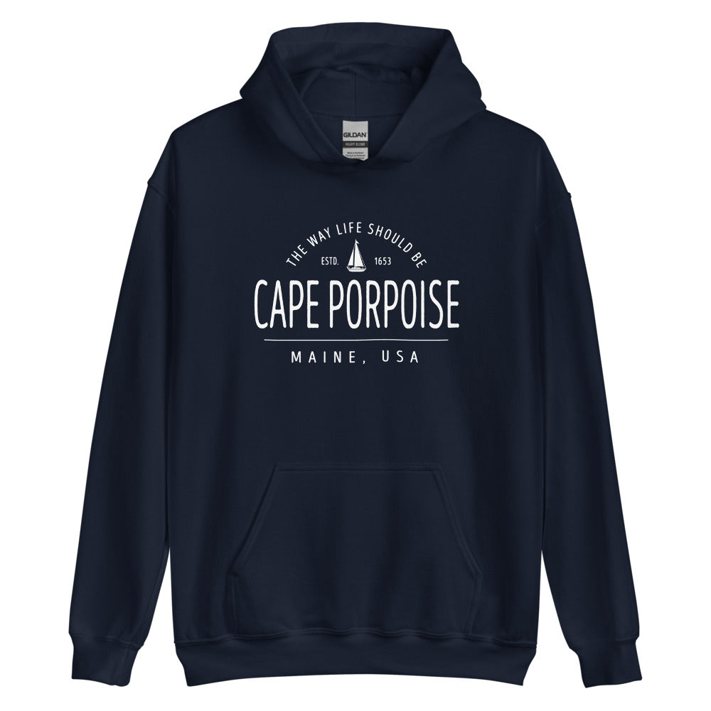 Cute Cape Porpoise Maine Sweatshirt - Region Icon Hoodie (Moose, Sailboat, or Pine Tree)