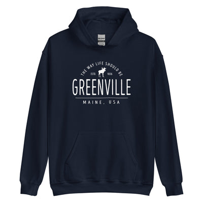 Cute Greenville Maine Sweatshirt - Region Icon Hoodie (Moose, Sailboat, or Pine Tree)