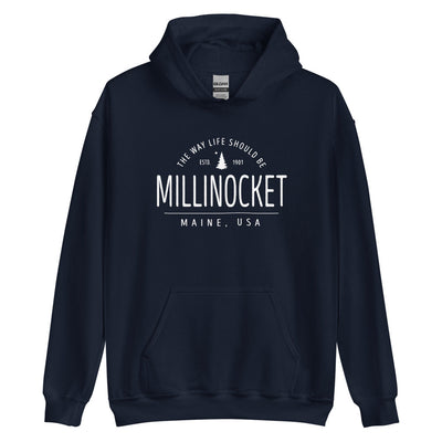 Cute Millinocket Maine Sweatshirt - Region Icon Hoodie (Moose, Sailboat, or Pine Tree)