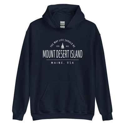 Cute Mount Desert Island Maine Sweatshirt - Region Icon Hoodie (Moose, Sailboat, or Pine Tree)