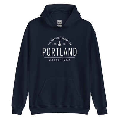 Cute Portland Maine Sweatshirt - Region Icon Hoodie (Moose, Sailboat, or Pine Tree)
