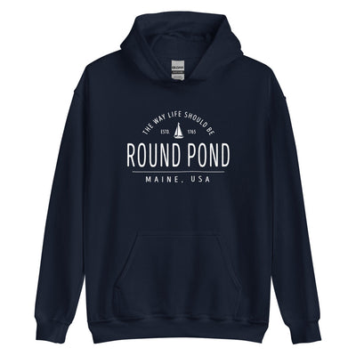 Cute Round Pond Maine Sweatshirt - Region Icon Hoodie (Moose, Sailboat, or Pine Tree)