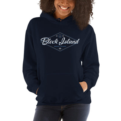 Diamond Script Block Island Rhode Island Hoodie Sweatshirt