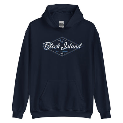 Diamond Script Block Island Rhode Island Hoodie Sweatshirt