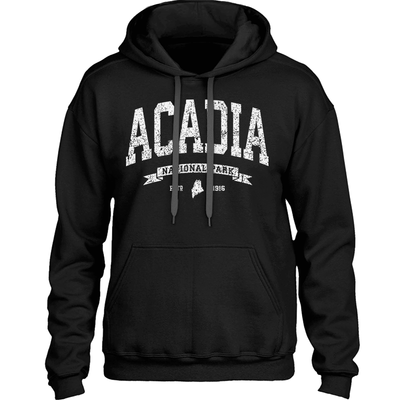 Distressed Vintage Acadia National Park Maine College University Style Heavy & Warm Hooded Sweatshirt (Unisex Hoodie) - 207 Threads