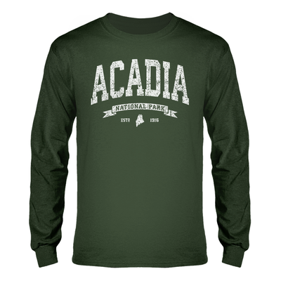 Distressed Vintage Acadia National Park Maine College University Style Long Sleeve T-Shirt (Unisex) - 207 Threads