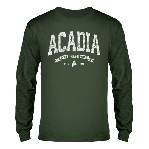 Distressed Vintage Acadia National Park Maine College University Style Long Sleeve T-Shirt (Unisex)