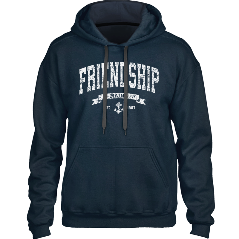 Distressed Vintage Friendship Maine Sweatshirt - Nautical Anchor, Banner & Established Date - Heavy & Warm Hoodie (Unisex ) - 207 Threads