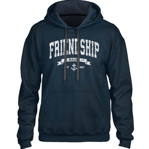 Distressed Vintage Friendship Maine Sweatshirt - Nautical Anchor, Banner & Established Date - Heavy & Warm Hoodie (Unisex )
