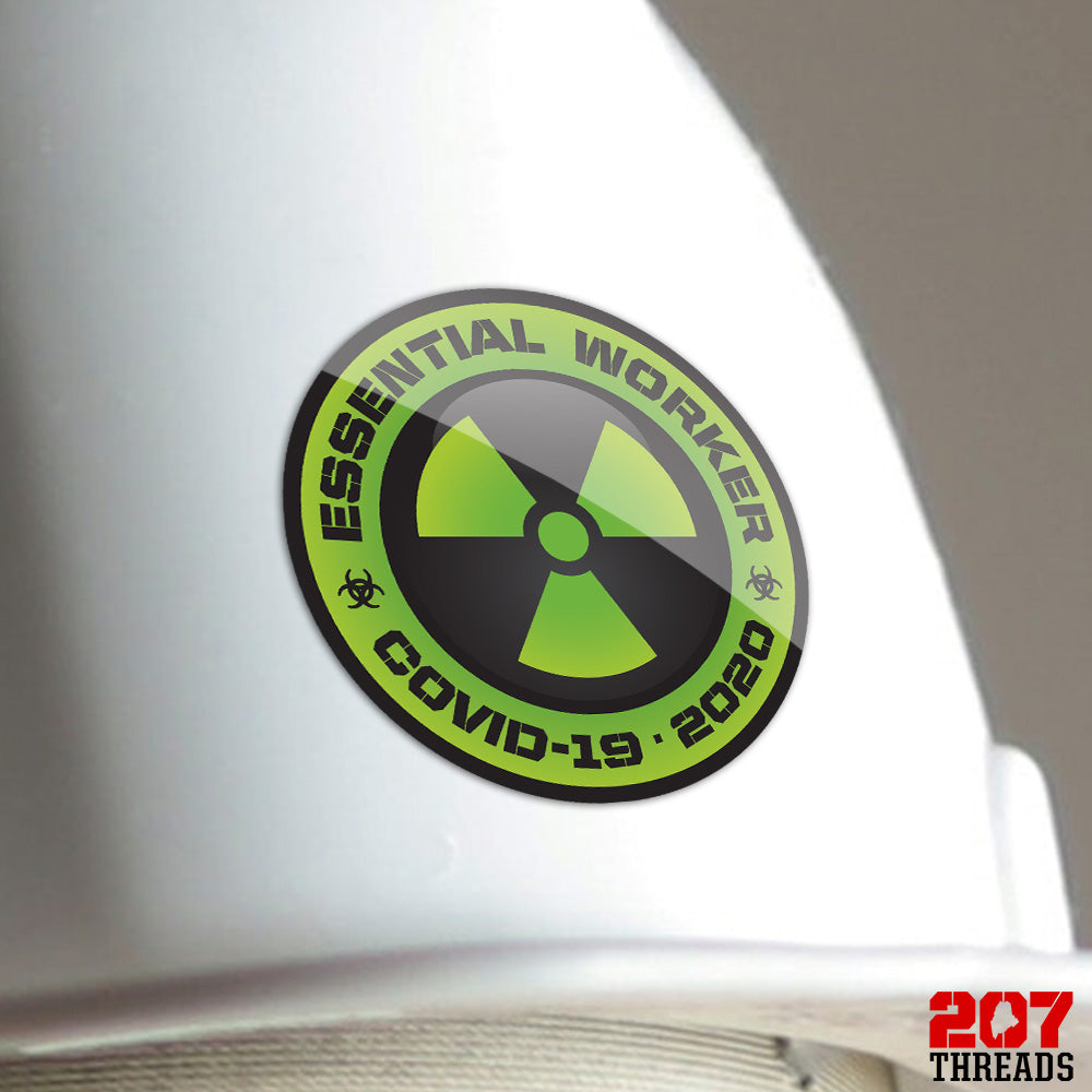 Essential Worker Sticker - Covid 19 Hard Hat Stickers - Green Radioactive Toxic Pandemic Symbol Decals - 207 Threads