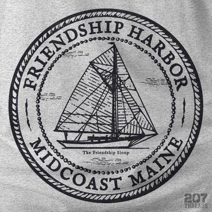Friendship Harbor - Midcoast Maine - Friendship Sloop Sailboat - Heavy & Warm Hooded Sweatshirt (Unisex Hoodie) - 207 Threads