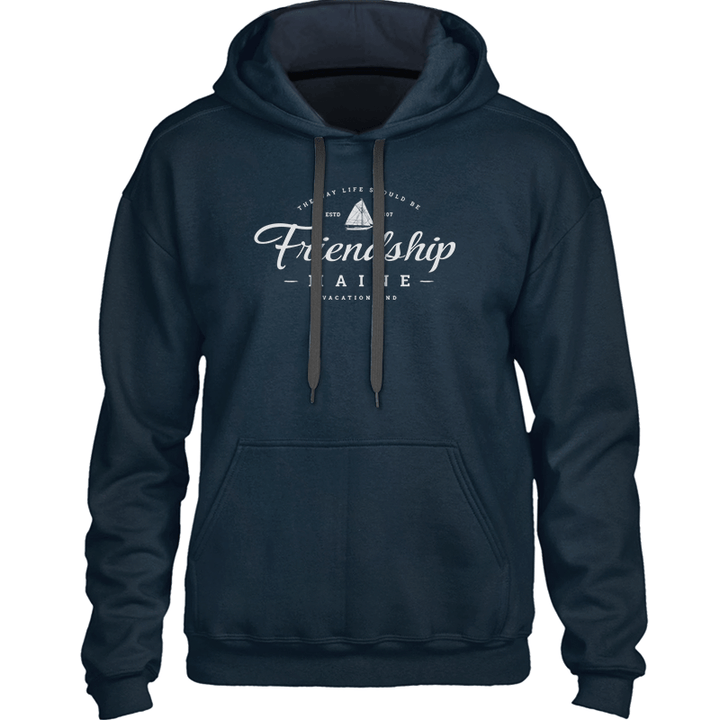 Friendship Maine Sweatshirt - Friendship Sloop Sailboat Graphic - Heavy & Warm Unisex Hoodie - 207 Threads