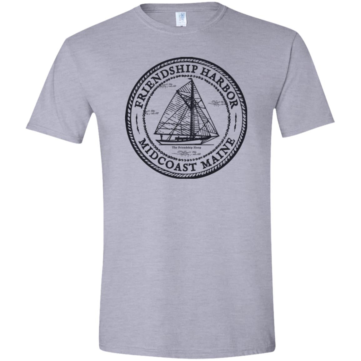 Friendship Maine T-Shirt - Midcoast Maine - Friendship Sloop Sailboat - Comfy Soft, Semi-Fitted Tee (Unisex) - 207 Threads