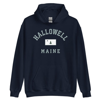 Hallowell Sweatshirt - Vintage Hallowell Maine 1901 Flag Hooded Sweatshirt