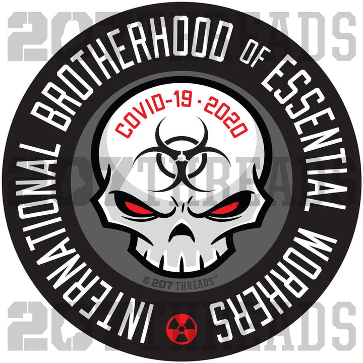 International Brotherhood of Essential Workers Stickers - Covid19 Corona Virus Pandemic Decals - GRAY - 207 Threads