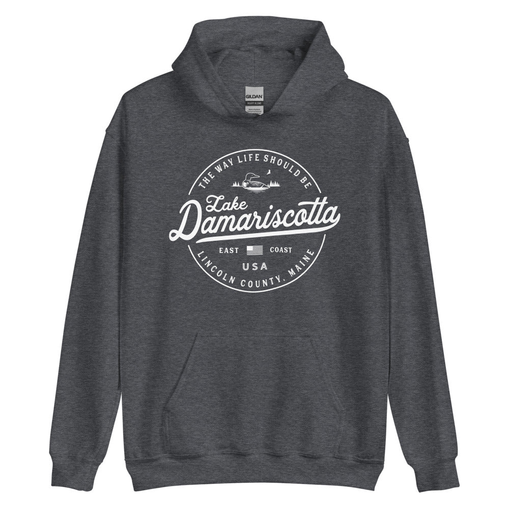 Lake Damariscotta Sweatshirt - Maine Travel Vacation Logo Souvenir Hoodie