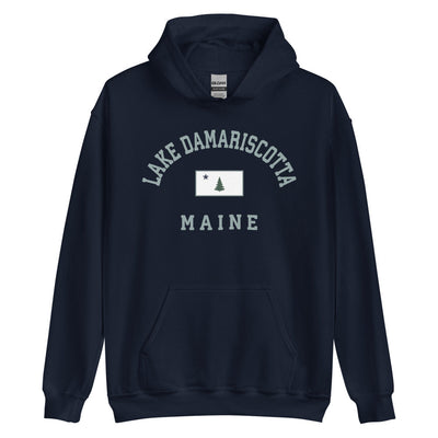 Lake Damariscotta Sweatshirt - Vintage Lake Damariscotta Maine 1901 Flag Hooded Sweatshirt