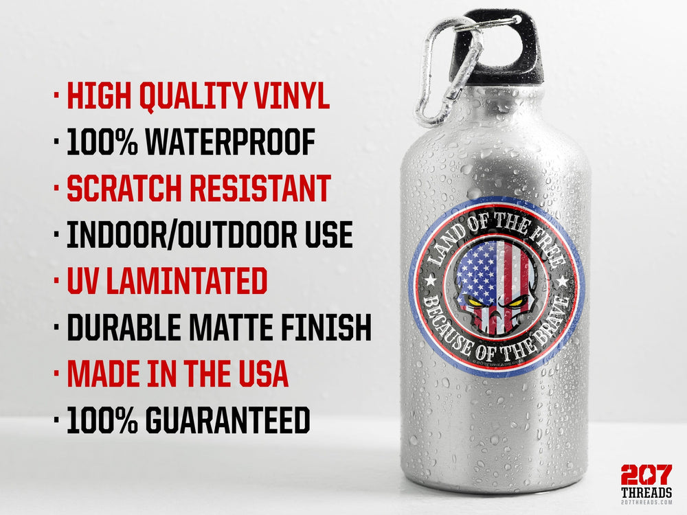Land of the Free Because of the Brave American Patriotic Stickers Skull USA Flag 1776 Decal Red White Blue Constitution 2nd Amendment NRA USA