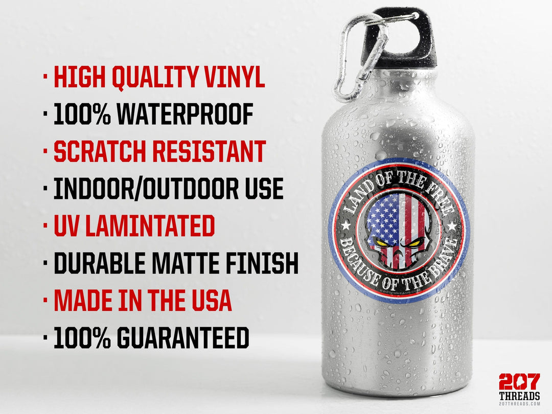 Land of the Free Because of the Brave American Patriotic Stickers Skull USA Flag 1776 Decal Red White Blue Constitution 2nd Amendment NRA USA