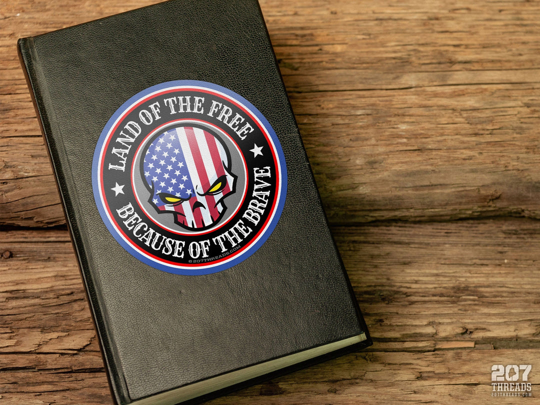 Land of the Free Because of the Brave American Patriotic Stickers Skull USA Flag 1776 Decal Red White Blue Constitution 2nd Amendment NRA USA