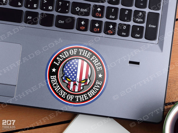 Land of the Free Because of the Brave American Patriotic Stickers Skull USA Flag 1776 Decal Red White Blue Constitution 2nd Amendment NRA USA