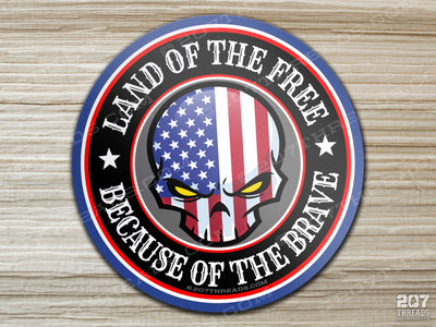 Land of the Free Because of the Brave American Patriotic Stickers Skull USA Flag 1776 Decal Red White Blue Constitution 2nd Amendment NRA USA