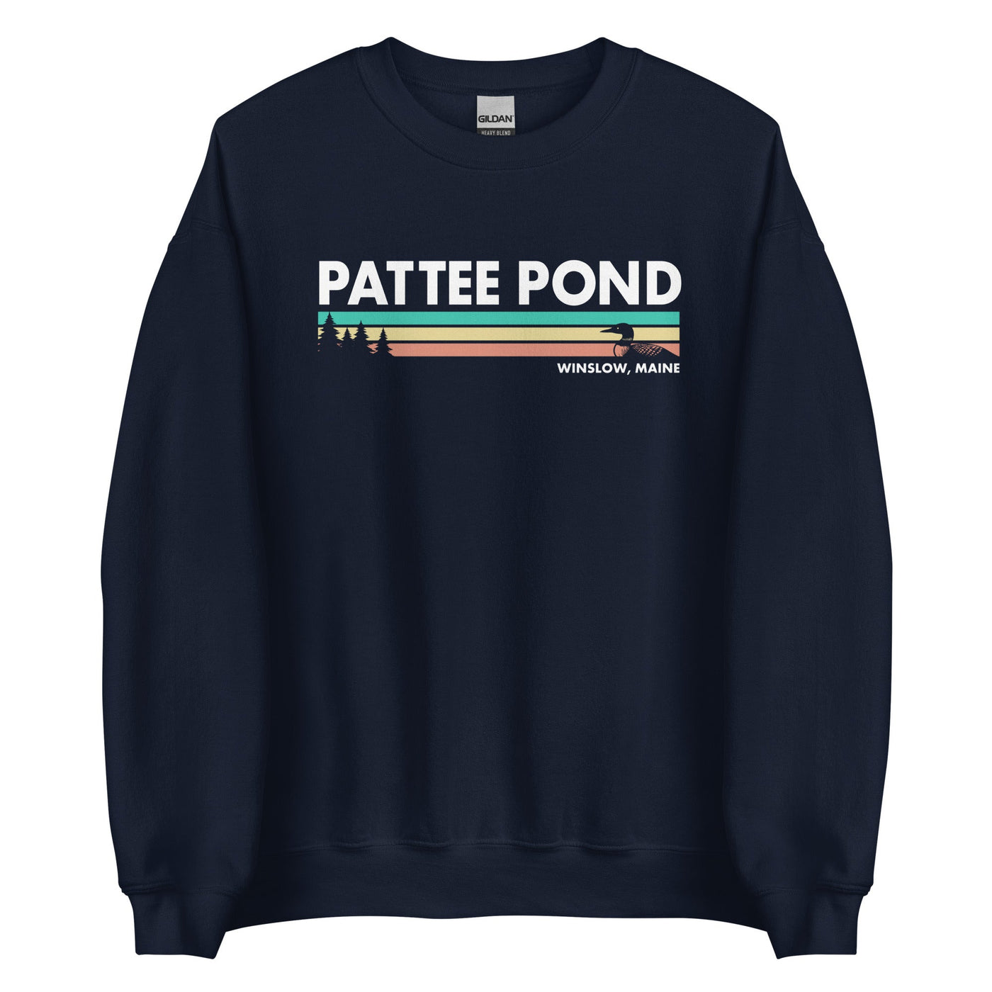 Loon & Pine Trees Retro Stripes Pattee Pond Crewneck Sweatshirt-207 Threads