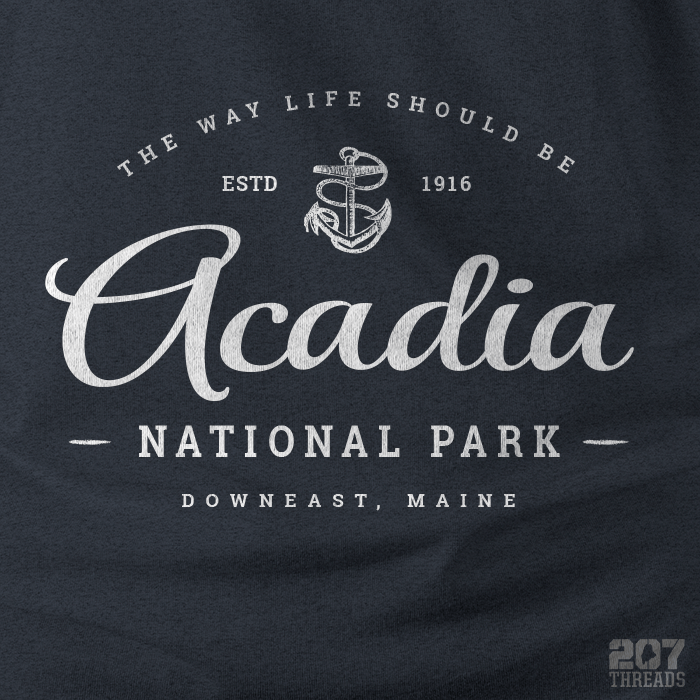 Nautical Acadia National Park Maine Shirt - Anchor Graphic - Long Sleeve T-Shirt (Unisex) - 207 Threads