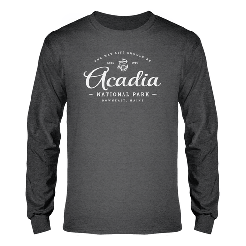 Nautical Acadia National Park Maine Shirt - Anchor Graphic - Long Sleeve T-Shirt (Unisex)