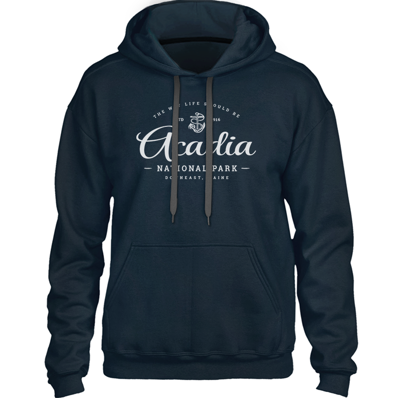 Nautical Acadia National Park Maine Sweatshirt - Anchor Graphic - Cozy & Warm Premium Hooded Sweatshirt (Unisex) - 207 Threads
