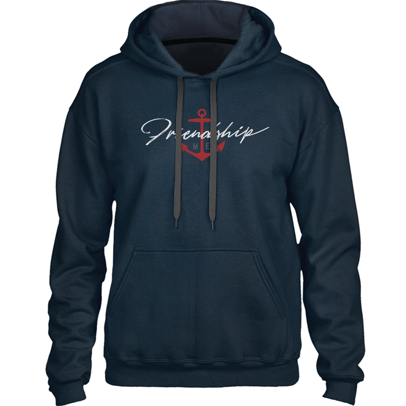 Nautical Friendship Maine Anchor Sweatshirt - Brush Script Logo Text - Heavy & Warm Unisex Hoodie - 207 Threads