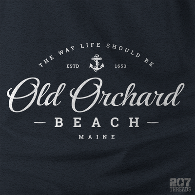 Old Orchard Beach Sweatshirt - Maine Script Logo with Anchor Icon - Heavy & Warm Hooded Sweatshirt (Unisex Hoodie) - 207 Threads