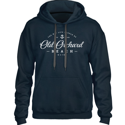 Old Orchard Beach Sweatshirt - Maine Script Logo with Anchor Icon - Heavy & Warm Hooded Sweatshirt (Unisex Hoodie) - 207 Threads