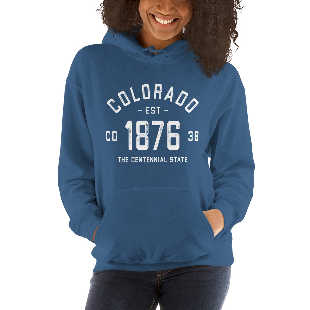 Old School Vintage Colorado Hoodie - CO Established Date 1876 Centennial State Hooded Sweatshirt