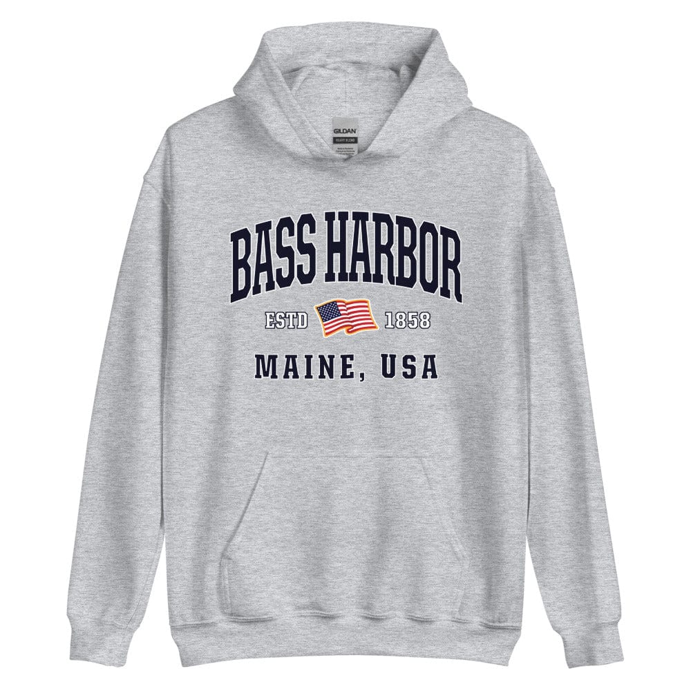 Patriotic Bass Harbor Hoodie - USA Flag Bass Harbor, Maine 4th of July Sweatshirt