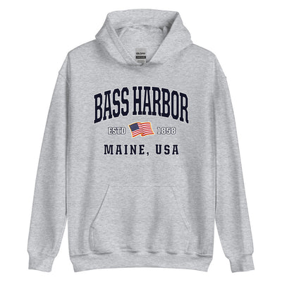 Patriotic Bass Harbor Hoodie - USA Flag Bass Harbor, Maine 4th of July Sweatshirt