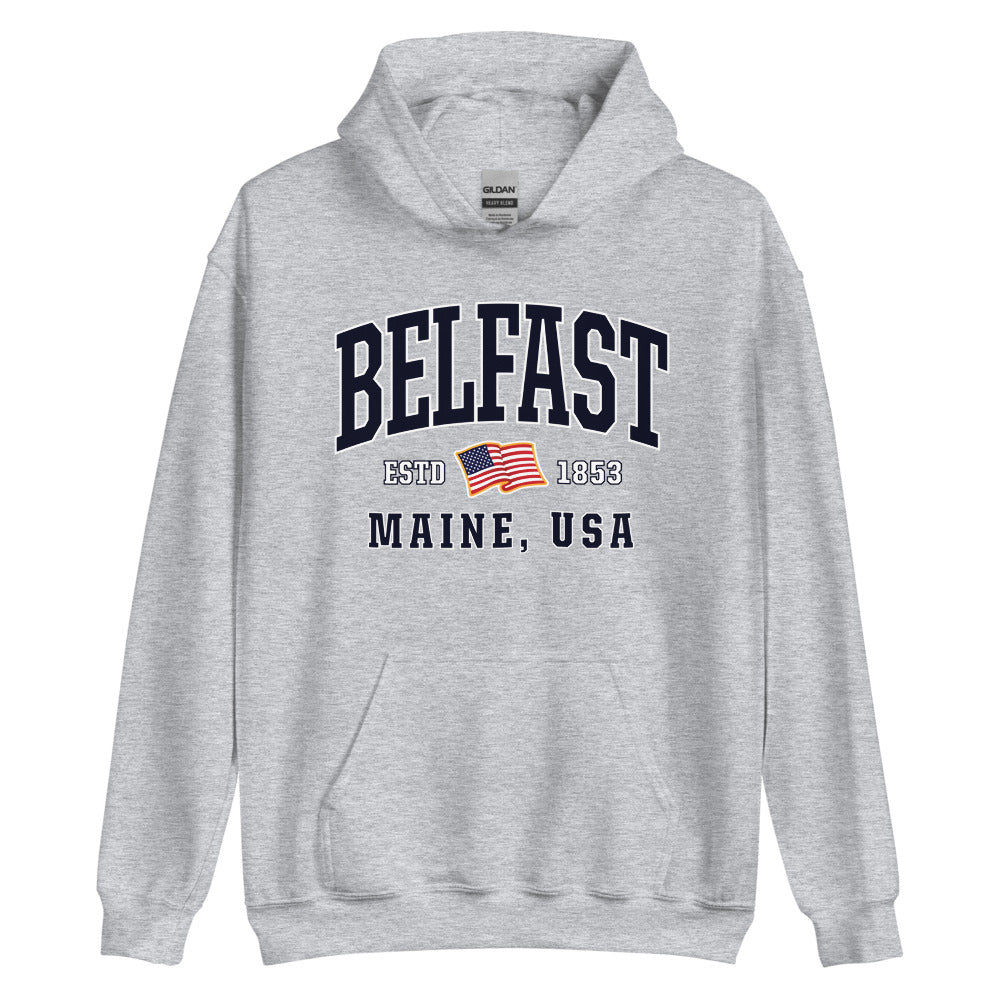 Patriotic Belfast Hoodie - USA Flag Belfast, Maine 4th of July Sweatshirt