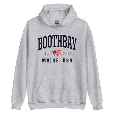 Patriotic Boothbay Hoodie - USA Flag Boothbay, Maine 4th of July Sweatshirt