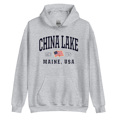 Patriotic China Lake Hoodie - USA Flag China Lake, Maine 4th of July Sweatshirt